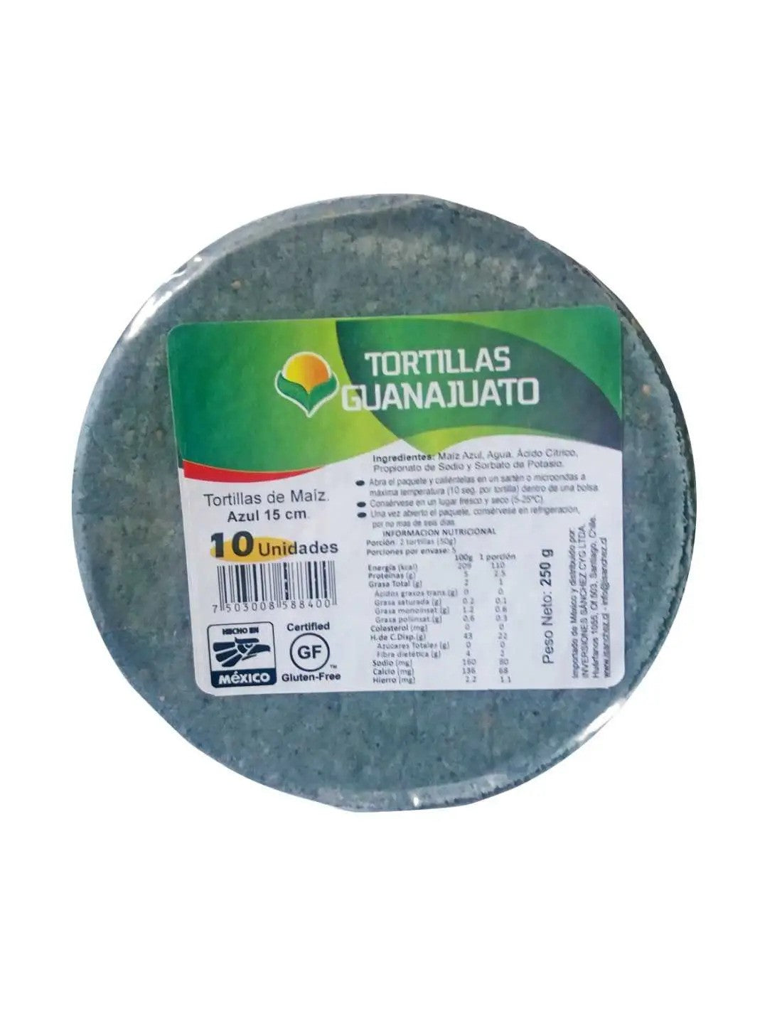 Tortillas de maíz azul de 15 cm en paquete de cuartito 250 g