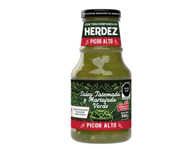 Herdez Salsa Salsa Verde Tatemada y Mortajada en vidrio de 240 g