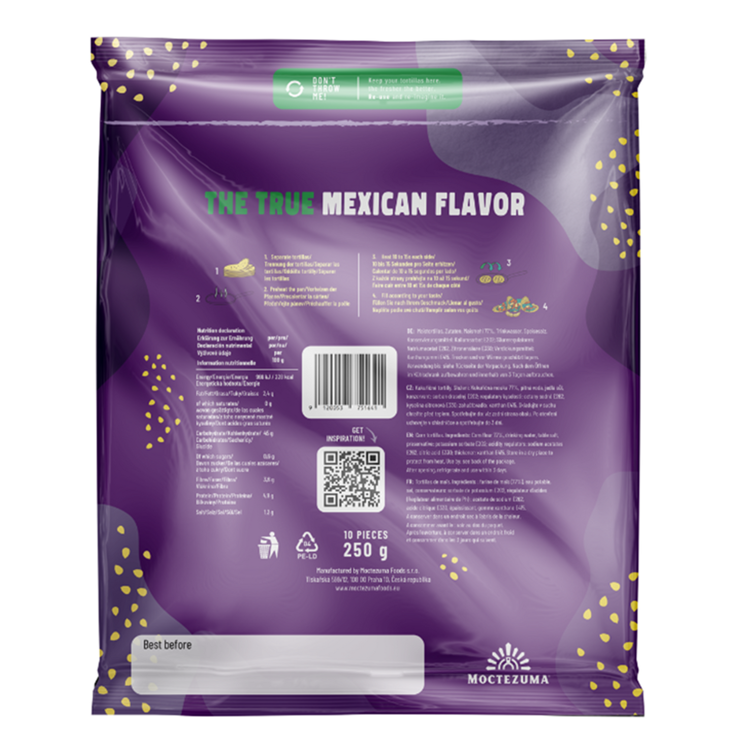 Tortillas Moctezuma de maíz de 15 cm en paquete de cuartito 250 g