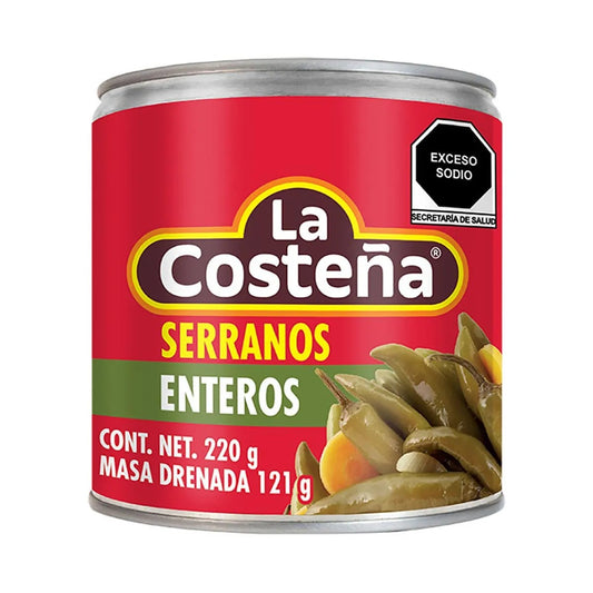Whole pickled serranos from La Costeña 220 g